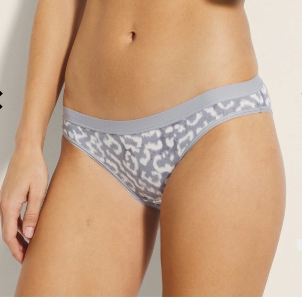 Soma Cotton Spandex Bikini Panty Gray Cream Animal Print Leopard XL